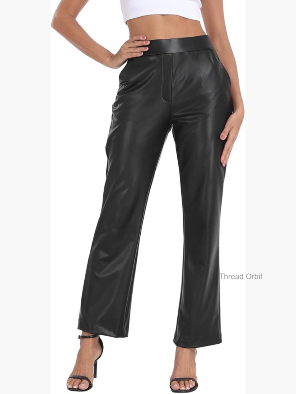 High Waisted Faux Leather Pull On Kick Flare Pants with Pockets